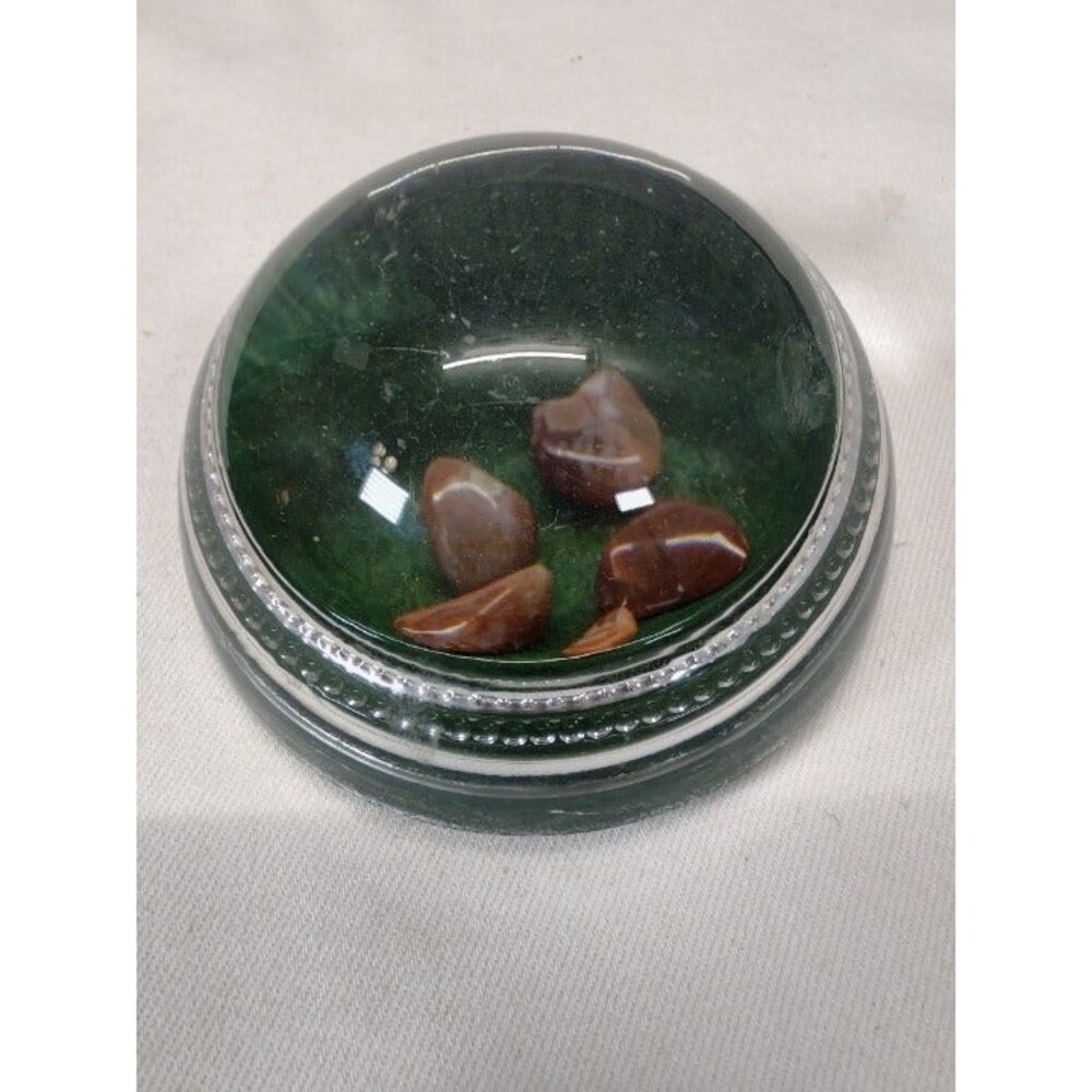 Vintage Resin Paperweight with Pink Stones on Green Background